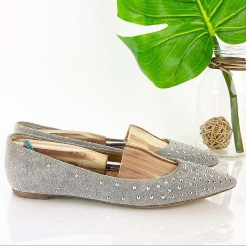 J Crew Women's Ballet Flat Size 8.5 Pointed Suede Light Gray Silver Beads Comfy - Picture 6 of 12